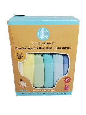 Charlie Banana 6 Cloth Diapers with 12 Inserts Washable Reusable One Size